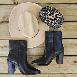 Womens Size 9 Black Leather Ankle Boots Sz Steve Madden Chunky Heel Jozie Bootie